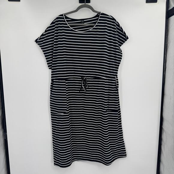 Emery Rose Women's Short Sleeve Striped Drawstring Black White Shirt Dress 4XL - Picture 2 of 10